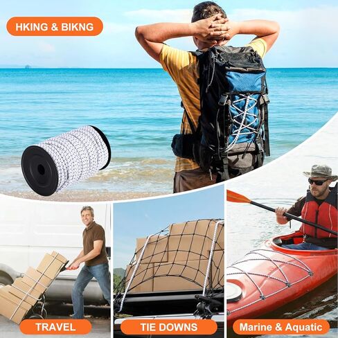 Marine 100 ft Marine Grade Bungee Cord Roll with 20 Hooks Hog Ring Pliers Kit Elastic Shock Cord for Kayak Decks Camping Tarp Binding Bicycle Racks Pet Cages and DIY Projects(Black and White) in Saudi Arabia