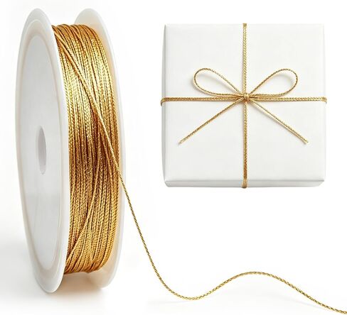 Gold Metallic Bakers String - 98 ft Decorative Gold Wrapping String, Thin Ribbon Golden Thread String, Glitter-Gold Cord for DIY Crafting, Gift Wrapping, Christmas Decorations, Wedding, Tags Ornaments in Saudi Arabia