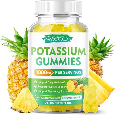 Potassium Citrate Gummies 1000mg, High Potency Potassium Supplement Gummies for Adults Women & Men, Potassium Gummies Support Leg Cramps & Muscle Health, Sugar-Free, Pineapple Flavor, 60 Count in Saudi Arabia