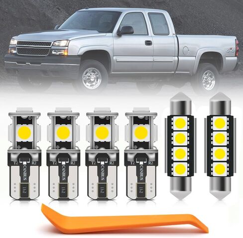 مجموعة مصابيح الإضاءة الداخلية LED البيضاء 12 قطعة لسيارة Chevy Silverado/GMC Sierra 1999 2000 2001 2002 2003 2004 2005 2006 فائقة السطوع 6000K LED حزمة مصابيح داخلية بيضاء + أداة تثبيت in Kuwait