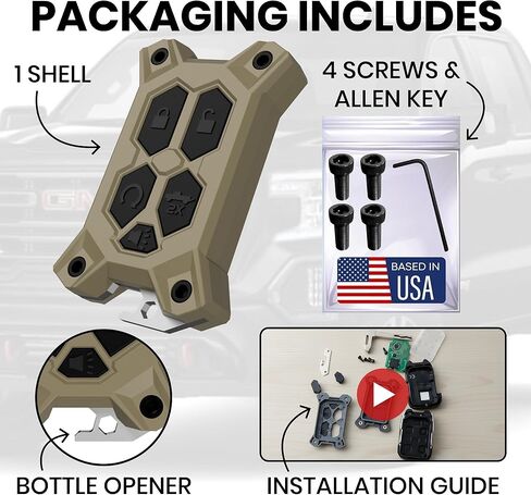 Chevy Key Fob Cover - for GMC Key Fob Cover - Silverado Sierra Accessories - Built in Bottle Opener - Fits 2019-2022 Check Fitment Guide - Custom Colors (Tan, Black Screws) in Saudi Arabia