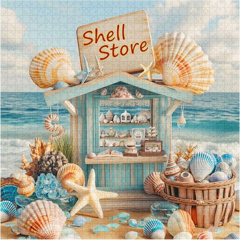 ألغاز الأصداف البحرية للبالغين 1000 قطعة، ألغاز فنية على شكل نجم البحر على الشاطئ، ألغاز تحدي المحيط كفن جداري منزلي in Kuwait