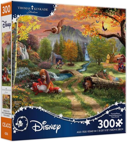 لغز CEACO The Fox & the Hound 300 قطعة - متعدد الألوان، 21.25 × 15 بوصة - ألغاز توماس كينكيد المضيئة من ديزني - ملصق متضمن لسهولة الرجوع إليه in Kuwait
