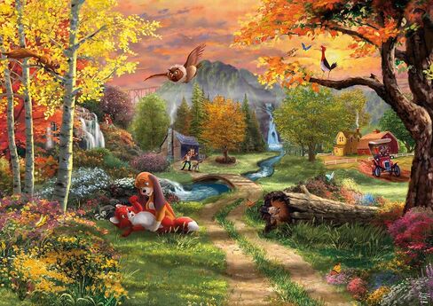 لغز CEACO The Fox & the Hound 300 قطعة - متعدد الألوان، 21.25 × 15 بوصة - ألغاز توماس كينكيد المضيئة من ديزني - ملصق متضمن لسهولة الرجوع إليه in Kuwait