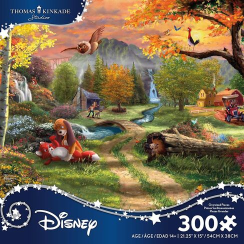 لغز CEACO The Fox & the Hound 300 قطعة - متعدد الألوان، 21.25 × 15 بوصة - ألغاز توماس كينكيد المضيئة من ديزني - ملصق متضمن لسهولة الرجوع إليه in Kuwait