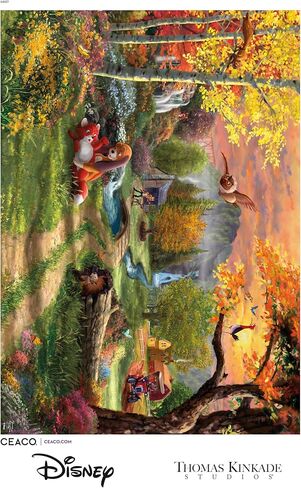 لغز CEACO The Fox & the Hound 300 قطعة - متعدد الألوان، 21.25 × 15 بوصة - ألغاز توماس كينكيد المضيئة من ديزني - ملصق متضمن لسهولة الرجوع إليه in Kuwait