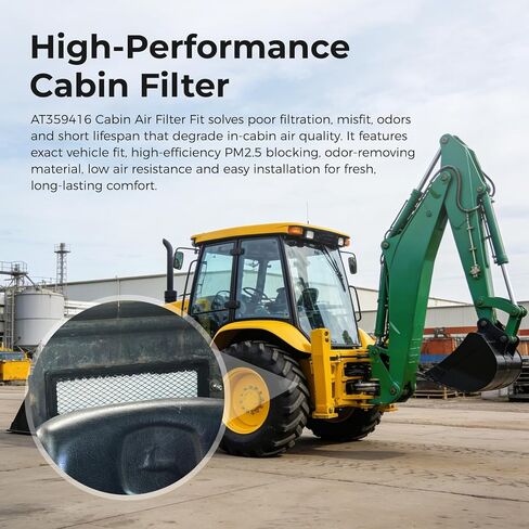 AT359416 Cabin Air Filter Fit for John Deere Loaders 318D 318E 320D 320E 323D 323E 326D 326E 328D 328E 329D 329E 332E 333D 333E Series, Replacement for PA5698 WP10175 in Kuwait