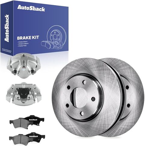 دوارات فرامل أمامية من AutoShack، وسادات سيراميك وفرجار لدودج وكرايسلر، جراند كارافان 2001-2007 تاون آند كانتري 2001-2007 فوييجر 2003، FWD AWD L4 2.4L V6 3.3L 3.8L - 11.06 بوصة (280.9 مم)، 5 عروات in Kuwait