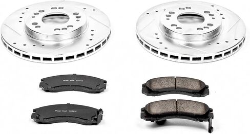 PowerStop Front Brake Kit for Dodge Stealth 1991-96 |Eagle Talon 1993-97 |Mitsubishi 3000GT 1991-99 - Drilled and Slotted Disc Rotors with Carbon-Fiber Ceramic Brake Pads Replacement, K798 in Kuwait