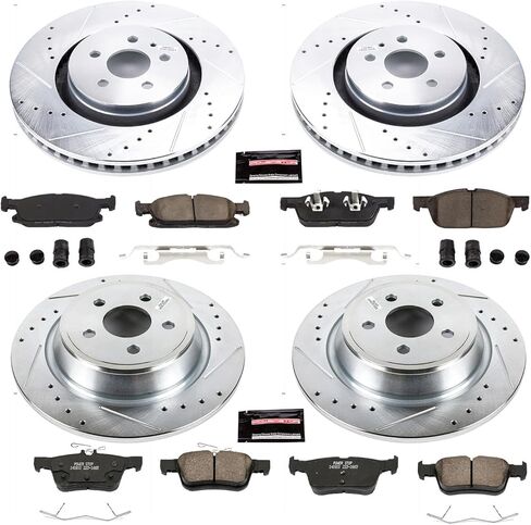 PowerStop Front and Rear Brake Kit for Lincoln MKX 2016-18 - Drilled and Slotted Disc Rotors with Carbon-Fiber Ceramic Brake Pads Replacement, K7231 in Kuwait