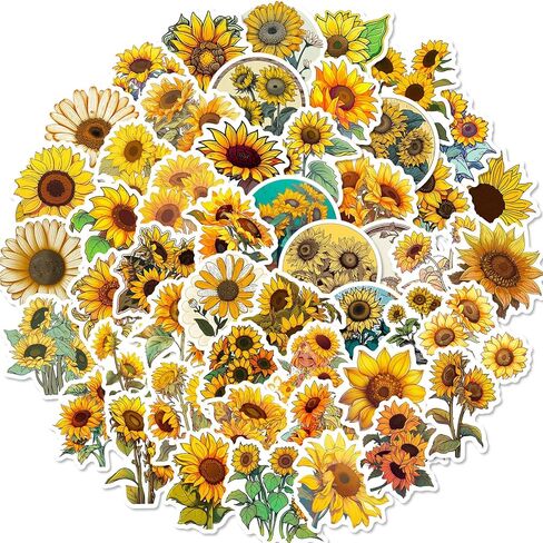 50pcs Sunflower Stickers - Stationery & Home Decor - Creative Rustic Style for Diaries, Phone Cases and More in Kuwait