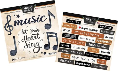 Concert Scrapbook Stickers - Sheet with Musical Notes, Music Phrases Design - Orchestra, Symphony, Recital Planner Set - 2 Items in Kuwait