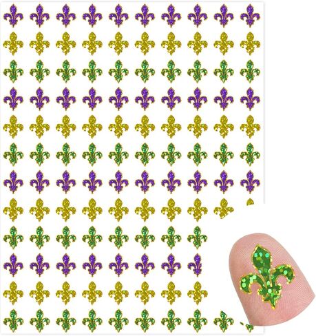 JarThenaAMCS 2400 Pcs Mardi Gras Mini Stickers Purple Yellow Green Sparkly Laser Fleur De Lis Self-Adhesive Sticker Decals for Envelope Journal Decor Carnival Party Supplies, 0.5 Inch in Kuwait