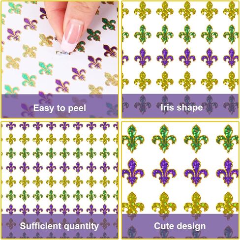 JarThenaAMCS 2400 Pcs Mardi Gras Mini Stickers Purple Yellow Green Sparkly Laser Fleur De Lis Self-Adhesive Sticker Decals for Envelope Journal Decor Carnival Party Supplies, 0.5 Inch in Kuwait