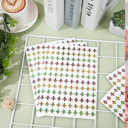 JarThenaAMCS 2400 Pcs Mardi Gras Mini Stickers Purple Yellow Green Sparkly Laser Fleur De Lis Self-Adhesive Sticker Decals for Envelope Journal Decor Carnival Party Supplies, 0.5 Inch in Kuwait
