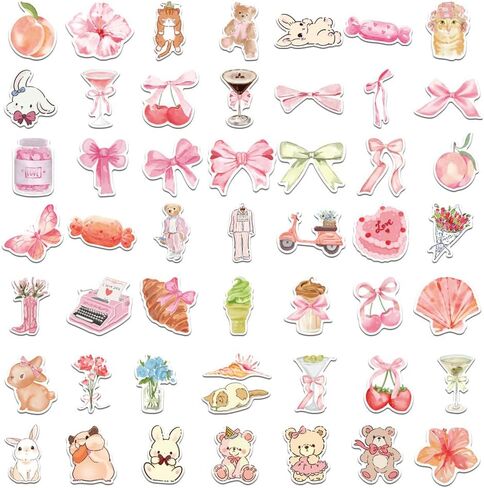 200 PCS Coquette Stickers, Pink Aesthetic Waterproof Vinyl Stickers, Cute Bow Flower Bear Bunny Dessert Decals for Laptop Water Bottle Luggage DIY Craft in Kuwait