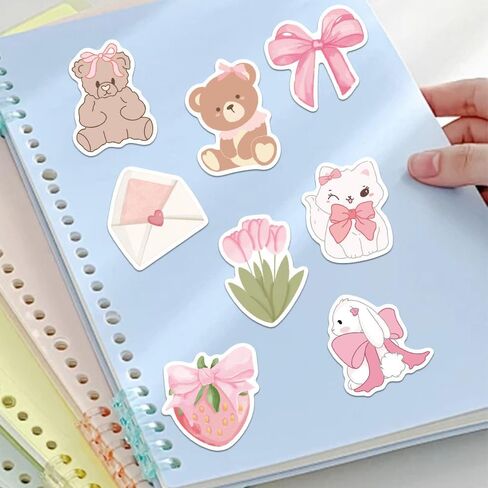 200 PCS Coquette Stickers, Pink Aesthetic Waterproof Vinyl Stickers, Cute Bow Flower Bear Bunny Dessert Decals for Laptop Water Bottle Luggage DIY Craft in Kuwait