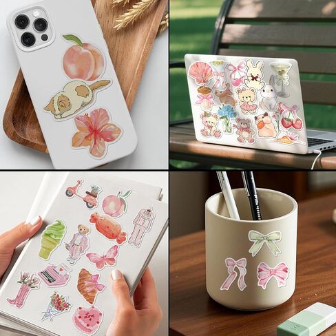 200 PCS Coquette Stickers, Pink Aesthetic Waterproof Vinyl Stickers, Cute Bow Flower Bear Bunny Dessert Decals for Laptop Water Bottle Luggage DIY Craft in Kuwait