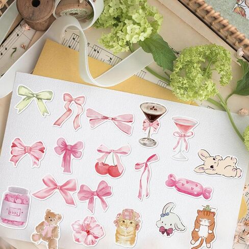 200 PCS Coquette Stickers, Pink Aesthetic Waterproof Vinyl Stickers, Cute Bow Flower Bear Bunny Dessert Decals for Laptop Water Bottle Luggage DIY Craft in Kuwait