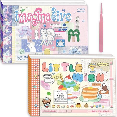 2 Pack Japanese Sticker Book, 60 Sheets Kawaii Korean Stickers Japanese Aesthetic Stationery Decoration Stickers for Adult DIY Planners Junk Journaling Scrapbook Diary Notebooks in Saudi Arabia