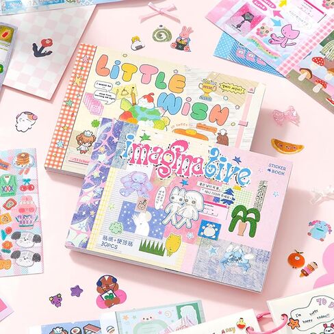2 Pack Japanese Sticker Book, 60 Sheets Kawaii Korean Stickers Japanese Aesthetic Stationery Decoration Stickers for Adult DIY Planners Junk Journaling Scrapbook Diary Notebooks in Saudi Arabia