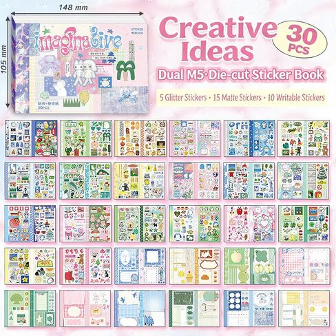 2 Pack Japanese Sticker Book, 60 Sheets Kawaii Korean Stickers Japanese Aesthetic Stationery Decoration Stickers for Adult DIY Planners Junk Journaling Scrapbook Diary Notebooks in Saudi Arabia