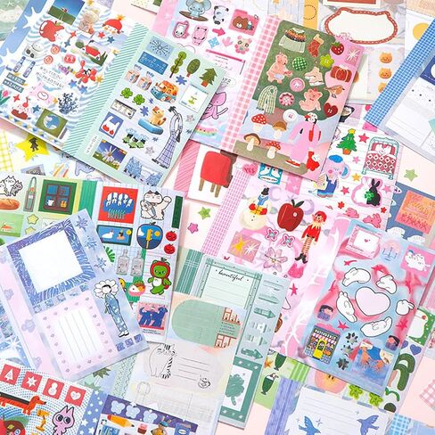 2 Pack Japanese Sticker Book, 60 Sheets Kawaii Korean Stickers Japanese Aesthetic Stationery Decoration Stickers for Adult DIY Planners Junk Journaling Scrapbook Diary Notebooks in Saudi Arabia