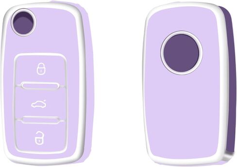 غطاء حافظة مفاتيح VW Key Fob، حماية كاملة من مادة TPU غطاء حافظة مفتاح Fob مناسب لملحقات سيارة VW Volkswagen Jetta Beetle Tiguan Passat Polo Golf حامل المفاتيح الذكية، أرجواني in Kuwait