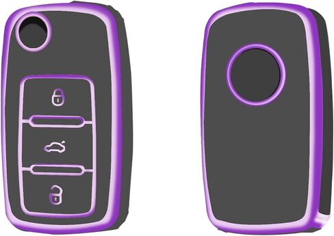 غطاء حافظة مفاتيح VW Key Fob، حماية كاملة من مادة TPU غطاء حافظة مفتاح Fob مناسب لملحقات سيارة VW Volkswagen Jetta Beetle Tiguan Passat Polo Golf حامل المفاتيح الذكية، أرجواني in Kuwait