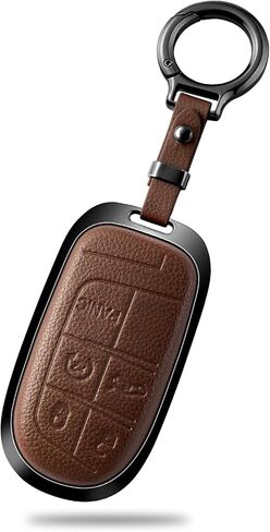 for Jeep Key Fob Cover with Keychain Compatible with Grand Cherokee Renegade Dodge Charger Durango Challenger (BROWN) in Saudi Arabia