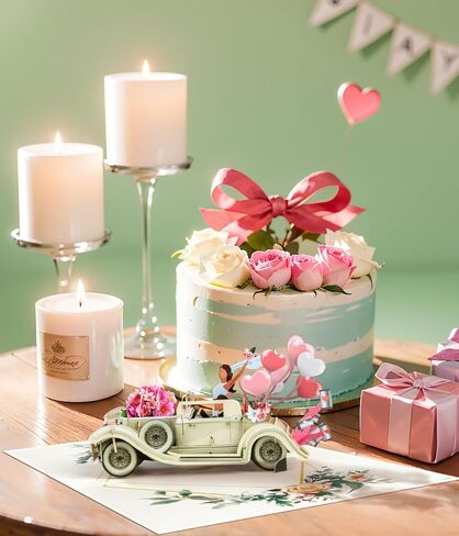 Magic Ants Just Married 3D Pop Up Wedding Card, Vintage Car with Floral Watercolor Cover, Romantic Card for Bride and Groom, Engagement, Bridal Shower, Newlyweds, Wedding Congratulations in Saudi Arabia