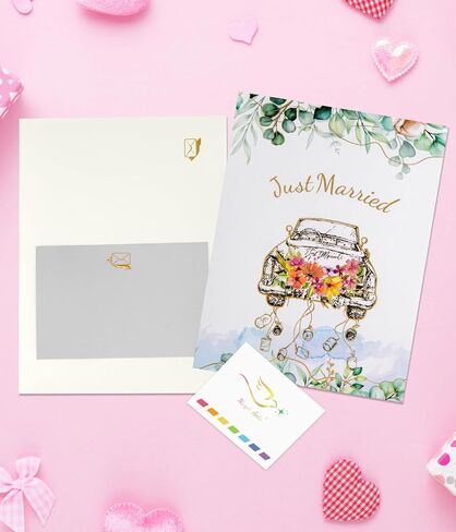Magic Ants Just Married 3D Pop Up Wedding Card, Vintage Car with Floral Watercolor Cover, Romantic Card for Bride and Groom, Engagement, Bridal Shower, Newlyweds, Wedding Congratulations in Saudi Arabia