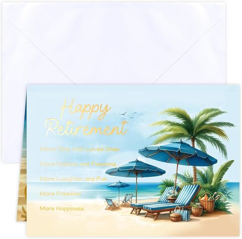 ceiba tree Happy Retirement Card with Envelope 5 x 7 inch Message Inside 1 Pcs Gold Foil Beach Design in Kuwait