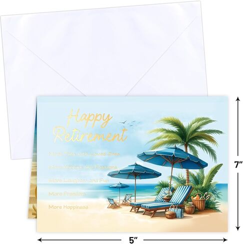 ceiba tree Happy Retirement Card with Envelope 5 x 7 inch Message Inside 1 Pcs Gold Foil Beach Design in Kuwait