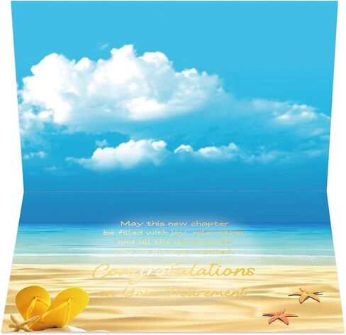 ceiba tree Happy Retirement Card with Envelope 5 x 7 inch Message Inside 1 Pcs Gold Foil Beach Design in Kuwait