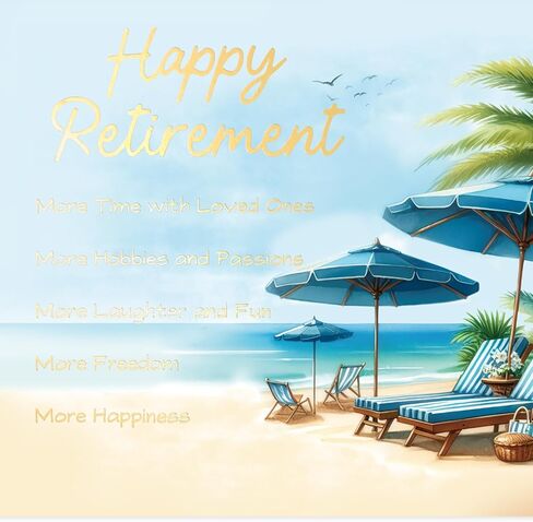 ceiba tree Happy Retirement Card with Envelope 5 x 7 inch Message Inside 1 Pcs Gold Foil Beach Design in Kuwait