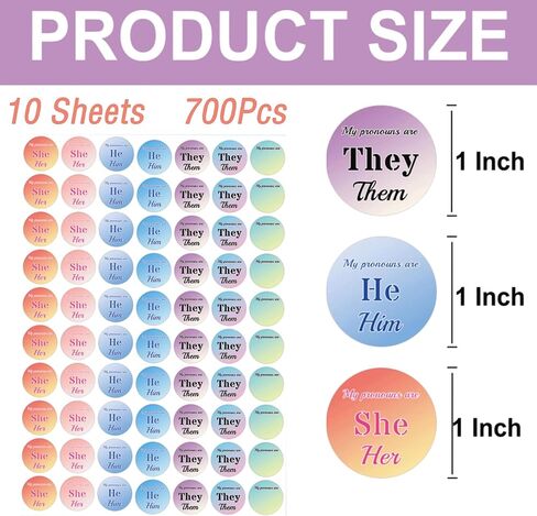 700 Pcs Pronoun Stickers My Pronoun are Labels 1 Inch - They Them He Him She Her Name Tag Identity Labels for Party Conference Kids Boys Girls (Solid Color) in Saudi Arabia