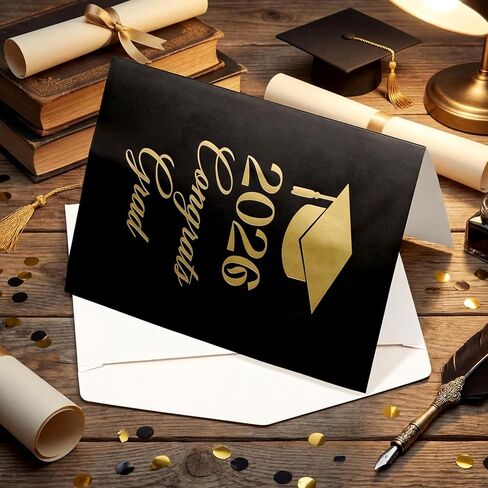 Colarr 2026 Graduation Card Gifts for High School College Graduations Card for Him Her Black Gold, 6 x 8'' Congrats Grad Cards with Envelope Gold Foil Cover Motivational Congrats Gift in Kuwait