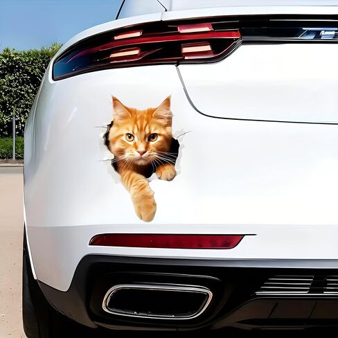 3D Cat Peeking Car Stickers, 5.5-Inch Self-Adhesive Vinyl 2-Pack, Cute Orange Ginger Cat Car Decals and Bumper Stickers for Vehicles, Laptop, Motorcycle, Refrigerator, Glossy Durable Finish in Saudi Arabia