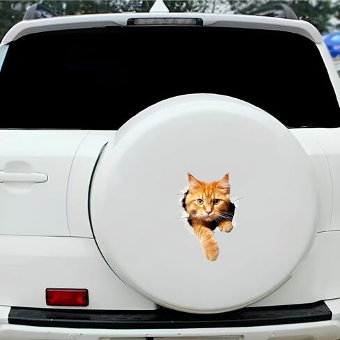 3D Cat Peeking Car Stickers, 5.5-Inch Self-Adhesive Vinyl 2-Pack, Cute Orange Ginger Cat Car Decals and Bumper Stickers for Vehicles, Laptop, Motorcycle, Refrigerator, Glossy Durable Finish in Saudi Arabia