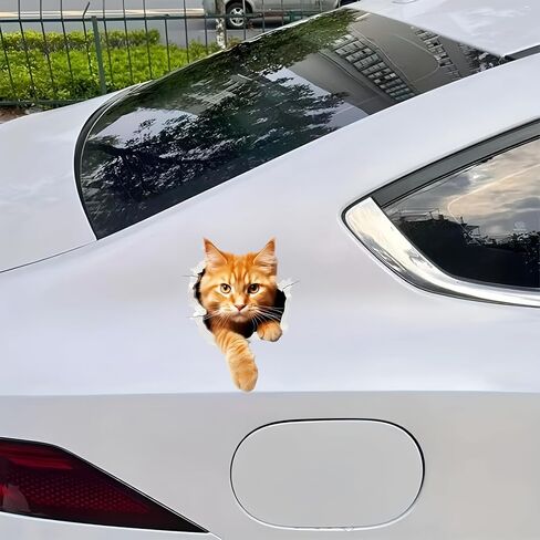 3D Cat Peeking Car Stickers, 5.5-Inch Self-Adhesive Vinyl 2-Pack, Cute Orange Ginger Cat Car Decals and Bumper Stickers for Vehicles, Laptop, Motorcycle, Refrigerator, Glossy Durable Finish in Saudi Arabia