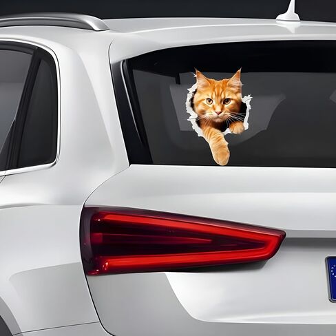 3D Cat Peeking Car Stickers, 5.5-Inch Self-Adhesive Vinyl 2-Pack, Cute Orange Ginger Cat Car Decals and Bumper Stickers for Vehicles, Laptop, Motorcycle, Refrigerator, Glossy Durable Finish in Saudi Arabia