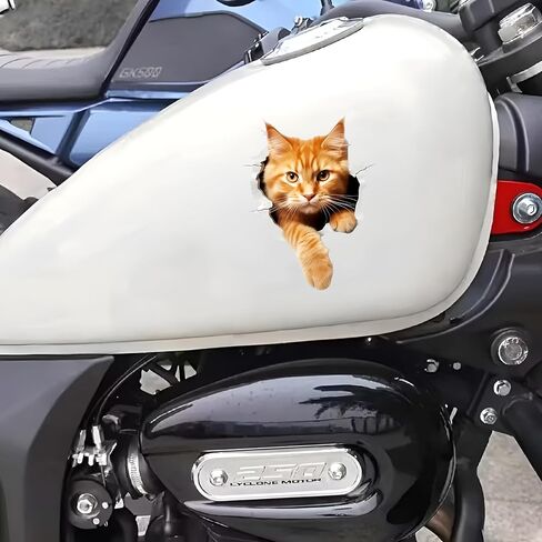 3D Cat Peeking Car Stickers, 5.5-Inch Self-Adhesive Vinyl 2-Pack, Cute Orange Ginger Cat Car Decals and Bumper Stickers for Vehicles, Laptop, Motorcycle, Refrigerator, Glossy Durable Finish in Saudi Arabia
