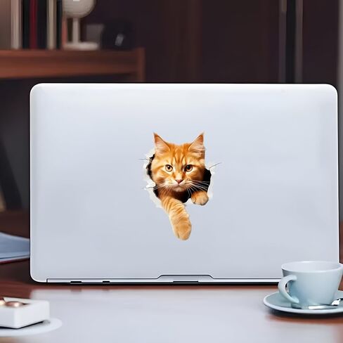 3D Cat Peeking Car Stickers, 5.5-Inch Self-Adhesive Vinyl 2-Pack, Cute Orange Ginger Cat Car Decals and Bumper Stickers for Vehicles, Laptop, Motorcycle, Refrigerator, Glossy Durable Finish in Saudi Arabia