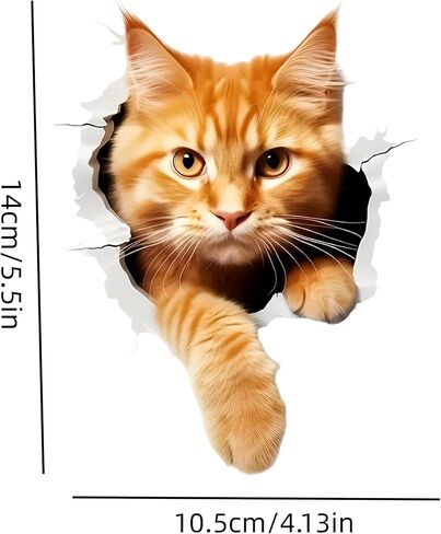 3D Cat Peeking Car Stickers, 5.5-Inch Self-Adhesive Vinyl 2-Pack, Cute Orange Ginger Cat Car Decals and Bumper Stickers for Vehicles, Laptop, Motorcycle, Refrigerator, Glossy Durable Finish in Saudi Arabia