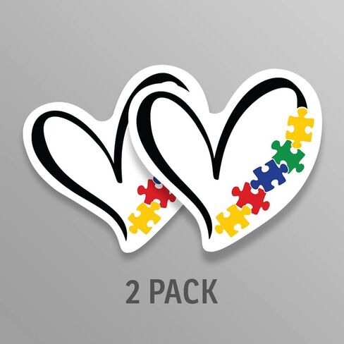Black Heart Autism Love (2 Pack) Vinyl Decal Sticker - Car Truck Van SUV Window Wall Cup Laptop - Two 5 Inch Decals - MKS2037 in Kuwait