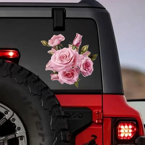 Waterproof Pink Rose Car Stickers – 5.5 Inch Removable Vinyl Floral Decals for Cars Motorcycles, Bikes SUVs, Laptops Suitcases Refrigerators Toilets Doors Scratch-Resistant Decorative Stickers 2 Pack in Saudi Arabia