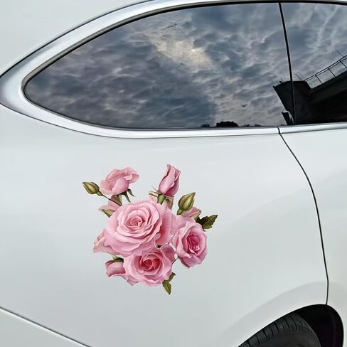 Waterproof Pink Rose Car Stickers – 5.5 Inch Removable Vinyl Floral Decals for Cars Motorcycles, Bikes SUVs, Laptops Suitcases Refrigerators Toilets Doors Scratch-Resistant Decorative Stickers 2 Pack in Saudi Arabia