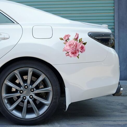Waterproof Pink Rose Car Stickers – 5.5 Inch Removable Vinyl Floral Decals for Cars Motorcycles, Bikes SUVs, Laptops Suitcases Refrigerators Toilets Doors Scratch-Resistant Decorative Stickers 2 Pack in Saudi Arabia