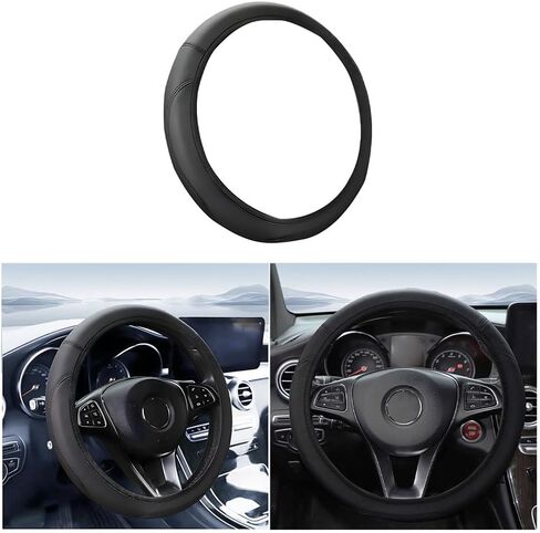 Car Steering Wheel Cover, Elastic Stretch Leather Breathable Vehicle Wheel Protector, 14.5-15 Inch Anti-Slip Comfort Grip Automotive Interior Steering Cover, Universal Fit (Black) in Saudi Arabia